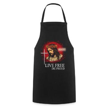 SAVIOR WITH CROWN OF THORNS CROSS SAYING MOTIF - Cooking Apron - black - Front - AI Model Male 185 dark (185cm)