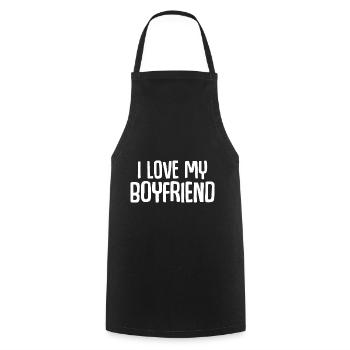 I Love My Boyfriend ami couple petite amie cadeau - Tablier de cuisine - noir - Devant - AI Model Male 185 dark (185cm)