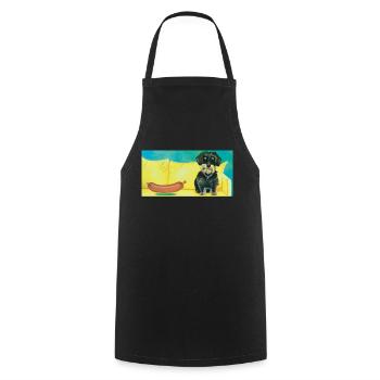 Chien avec saucisse - Peinture moderne - Tablier de cuisine - noir - Devant - AI Model Male 185 dark (185cm)