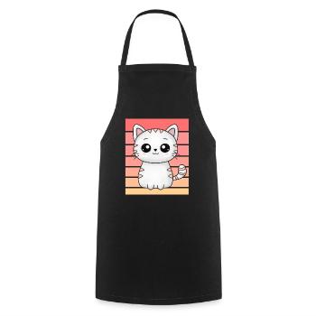 Petit chat mignon au coucher du soleil - Tablier de cuisine - noir - Devant - AI Model Male 185 dark (185cm)