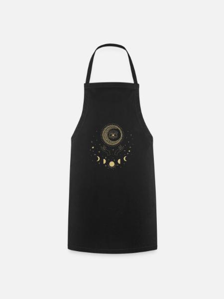 Univers Spirituel Tatouage Lune Mains Étoiles Boho - Tablier de cuisine - noir