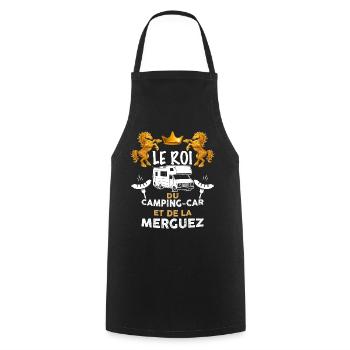 Roi du camping-car roi de la merguez - Tablier de cuisine - noir - Devant - AI Model Male 185 dark (185cm)