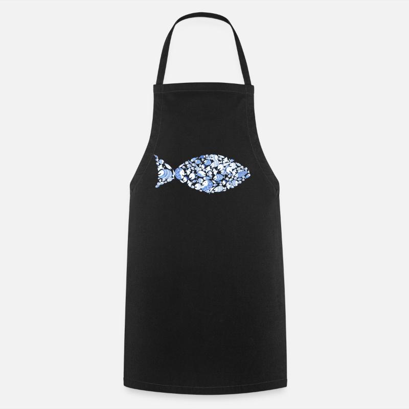 Blue Fish Comic Pêcheur Pêcheur Vacances À La Mer Christian - Tablier de cuisine - noir