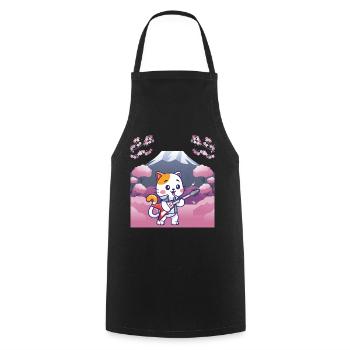 Japanese design, cat playing guitar - Cooking Apron - black - Front - AI Model Male 185 dark (185cm)