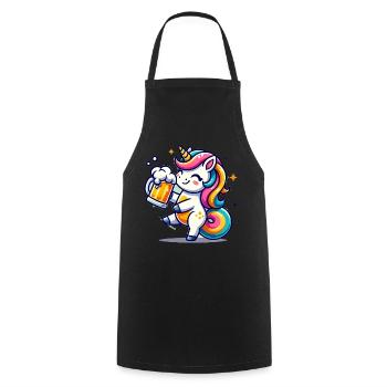 Cute Unicorn Drinking Beer - Kochschürze - Schwarz - Vorne - AI Model Male 185 dark (185cm)