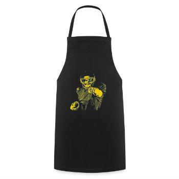 Index de la star du football jaune bleu - Tablier de cuisine - noir - Devant - AI Model Male 185 dark (185cm)