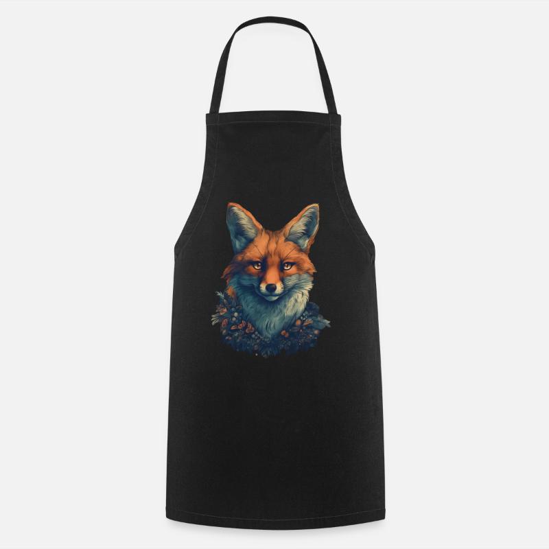 Fox with flowers - Cooking Apron - black