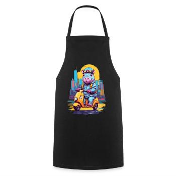 Hippopotamus on Scooter - Cooking Apron - black - Front - AI Model Male 185 dark (185cm)