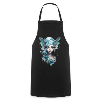 Fée aux cheveux bleus et aux grands yeux – Fantasy - Tablier de cuisine - noir - Devant - AI Model Male 185 dark (185cm)