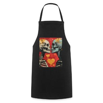 French Kiss - Skull, Skelett, Totenkopf - Kochschürze - Schwarz - Vorne - AI Model Male 185 dark (185cm)