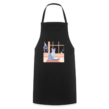 Blue Cat by Window Afternoon - Cooking Apron - black - Front - AI Model Male 185 dark (185cm)