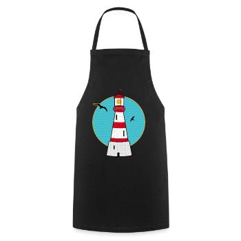 Lighthouse with Seagulls Maritime Motif in Retro Style - Cooking Apron - black - Front - AI Model Male 185 dark (185cm)