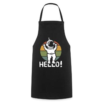 Hello Astronaut cartoon - Space retro comic - Cooking Apron - black - Front - AI Model Male 185 dark (185cm)