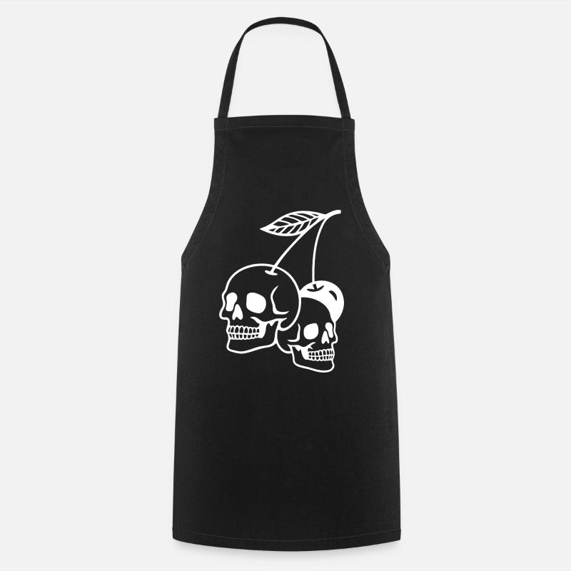Dark Cherry Skull Illustration - Cooking Apron - black