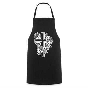 Fleurs à symbole de croix - Tablier de cuisine - noir - Devant - AI Model Male 185 dark (185cm)