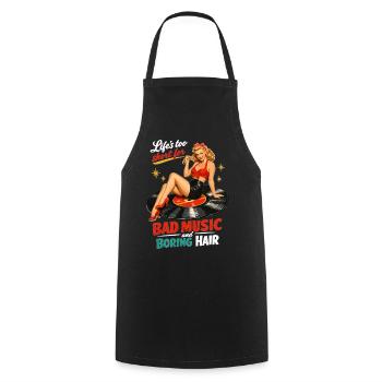 Pin-Up rétro sur disque vinyle : vinyle & rockabilly - Tablier de cuisine - noir - Devant - AI Model Male 185 dark (185cm)