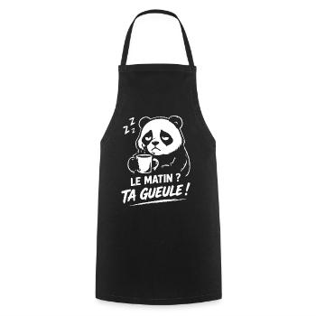 Le matin ? ta gueule ! panda humour café fatigué - Tablier de cuisine - noir - Devant - AI Model Male 185 dark (185cm)