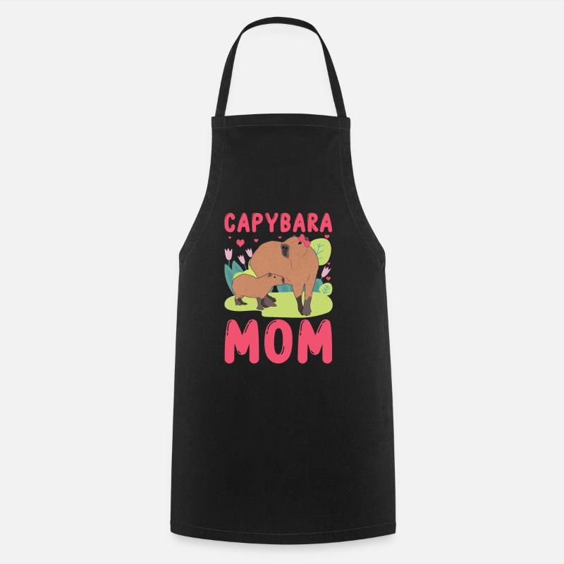 Capybara Mom Capy - Cooking Apron - black