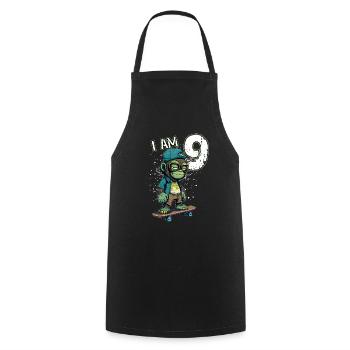Children birthday 9 years - skater monkey - Cooking Apron - black - Front - AI Model Male 185 dark (185cm)
