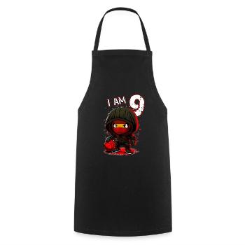 Children birthday 9 years - basketball and ninjas - Cooking Apron - black - Front - AI Model Male 185 dark (185cm)