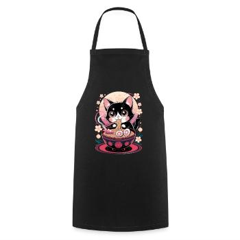 Kawaii Katze Ramen Nudeln Anime Katze - Kochschürze - Schwarz - Vorne - AI Model Male 185 dark (185cm)