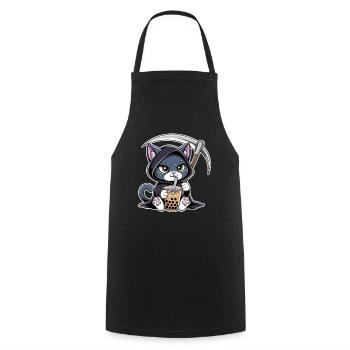 Sensenmann Katze Anime Katze Bubble Tea - Kochschürze - Schwarz - Vorne - AI Model Male 185 dark (185cm)