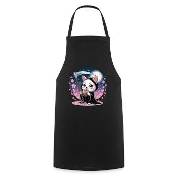Grim Reaper Anime Cat Cherry Blossom - Cooking Apron - black - Front - AI Model Male 185 dark (185cm)