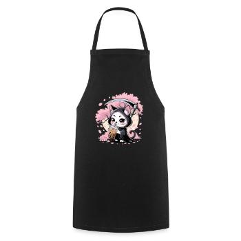 Sensenmann Anime Katze Kirschblüte - Kochschürze - Schwarz - Vorne - AI Model Male 185 dark (185cm)