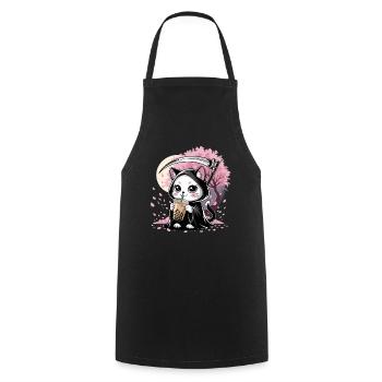 Grim Reaper Anime Cat Cherry Blossom - Cooking Apron - black - Front - AI Model Male 185 dark (185cm)