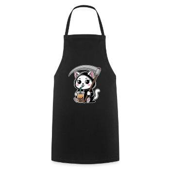 Sensenmann Anime Katze Kirschblüte - Kochschürze - Schwarz - Vorne - AI Model Male 185 dark (185cm)