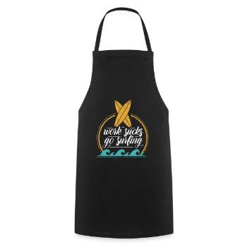 Work Sucks Go Surfing - Planche de surf vintage - Tablier de cuisine - noir - Devant - AI Model Male 185 dark (185cm)
