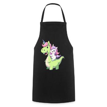 Licorne mignonne chevauchant un dinosaure – Kawaii Fantasy Art - Tablier de cuisine - noir - Devant - AI Model Male 185 dark (185cm)
