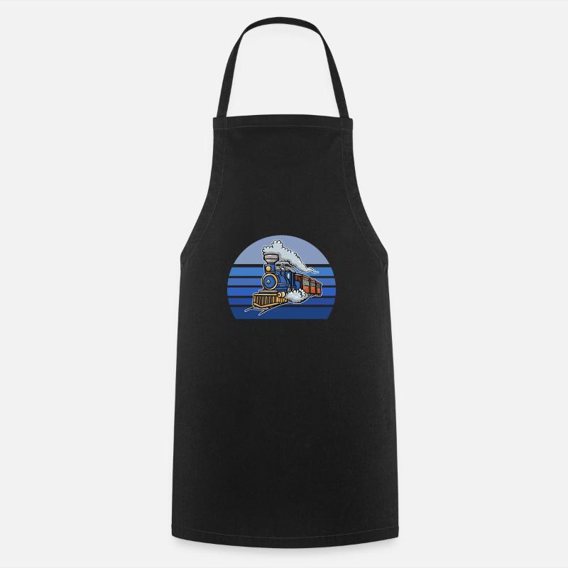 Train rétro bleu - Tablier de cuisine - noir