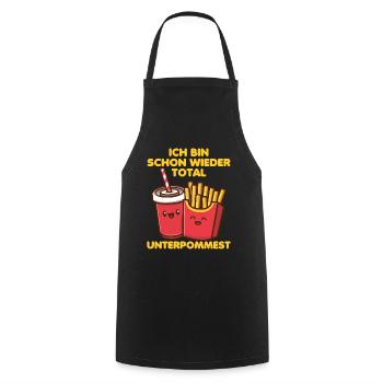 Fastfood Imbiss Pommesbude Fritten | Unterpommest - Kochschürze - Schwarz - Vorne - AI Model Male 185 dark (185cm)