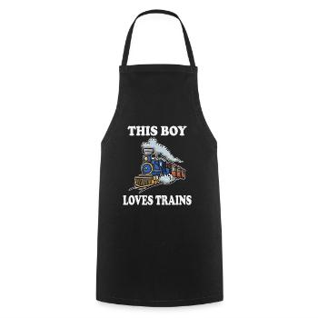 This Boy Loves Trains - Cooking Apron - black - Front - AI Model Male 185 dark (185cm)