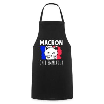 Macron On T'Emmerde ! Chat Chaton Humour - Tablier de cuisine - noir - Devant - AI Model Male 185 dark (185cm)