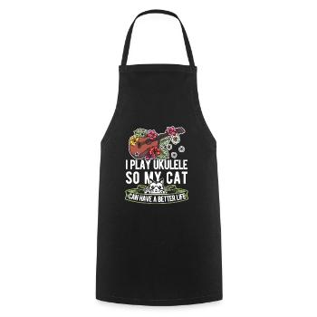 Chat ukulélé - Tablier de cuisine - noir - Devant - AI Model Male 185 dark (185cm)