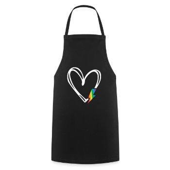 Subtiler Pride-Monat Minimalistisches Regenbogenflaggenherz - Kochschürze - Schwarz - Vorne - AI Model Male 185 dark (185cm)