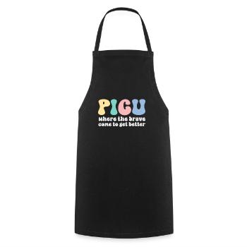 PICU Nurse Retro Peds Nurse Pediatric Intensive - Cooking Apron - black - Front - AI Model Male 185 dark (185cm)