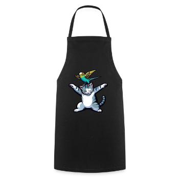 Cute Cat Budgie Friends Pets - Cooking Apron - black - Front - AI Model Male 185 dark (185cm)