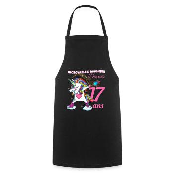 Anniversaire 17 ans Humour Licorne dab Magique - Tablier de cuisine - noir - Devant - AI Model Male 185 dark (185cm)