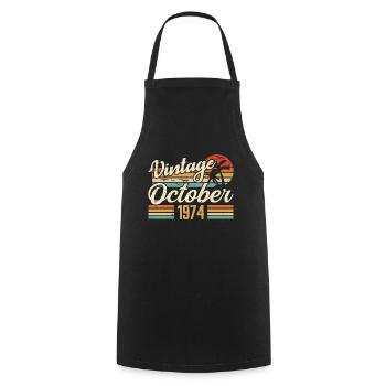 October 1974 Anniversary Gift - 1974 - Cooking Apron - black - Front - AI Model Male 185 dark (185cm)