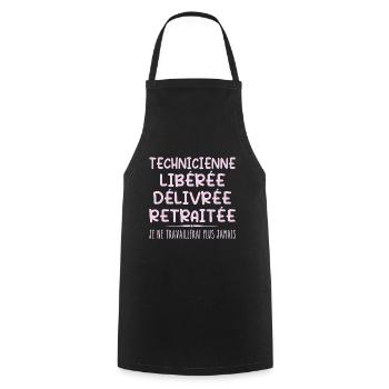 Technicienne célèbre sa retraite avec humour - Tablier de cuisine - noir - Devant - AI Model Male 185 dark (185cm)