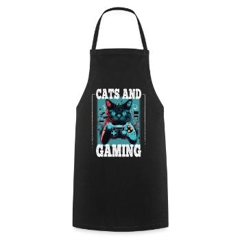Cats and Gaming Cat Kitten Controller Gaming - Cooking Apron - black - Front - AI Model Male 185 dark (185cm)