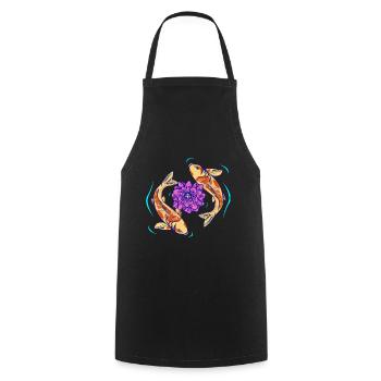 Lotus Flower and Koi Fishes - Cooking Apron - black - Front - AI Model Male 185 dark (185cm)