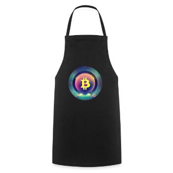 Bitcoin Logo im Synthetische Wave Stil - Kochschürze - Schwarz - Vorne - AI Model Male 185 dark (185cm)