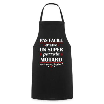 Pas facile super parrain motard, cadeau moto - Tablier de cuisine - noir - Devant - AI Model Male 185 dark (185cm)