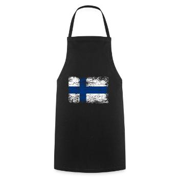 Finnland Flagge Used Look Banner Land Suomi - Kochschürze - Schwarz - Vorne - AI Model Male 185 dark (185cm)
