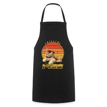 1980's retro born - cat chilling - Cooking Apron - black - Front - AI Model Male 185 dark (185cm)
