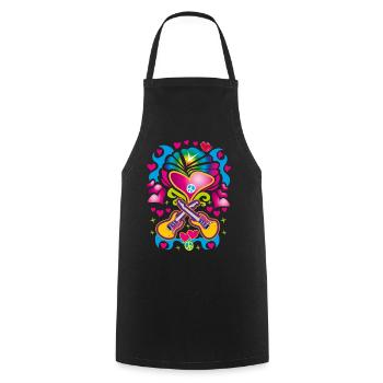17 Love Hearts Guitars Peace Flower Child - Cooking Apron - black - Front - AI Model Male 185 dark (185cm)